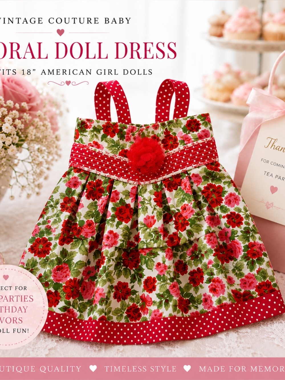 🌹 Boutique Designer Doll Dress by Vintage Couture Baby